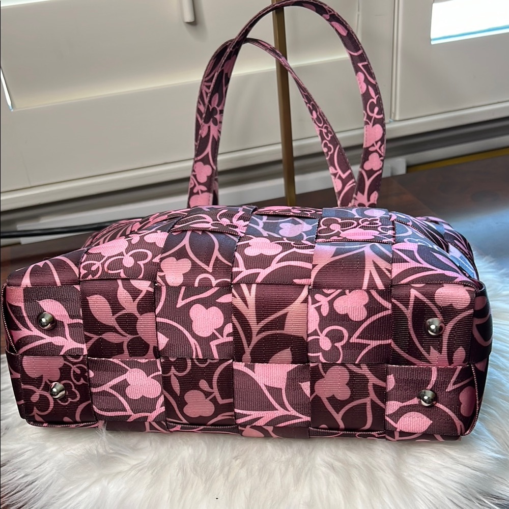 HARVEYS Seatbelt Classic Brown & Pink Leaf and Florals Shoulder Bag Vintage EC - Picture 8 of 17